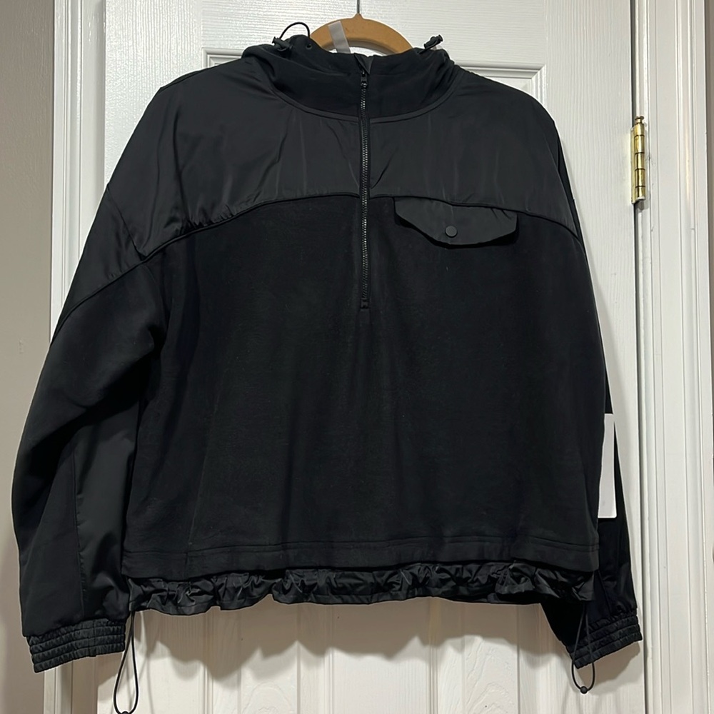 NWT Athleta black Zion micro fleece hoodie half zip size medium